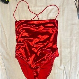 Princess Polly Red Satin Bodysuit with Spaghetti Straps